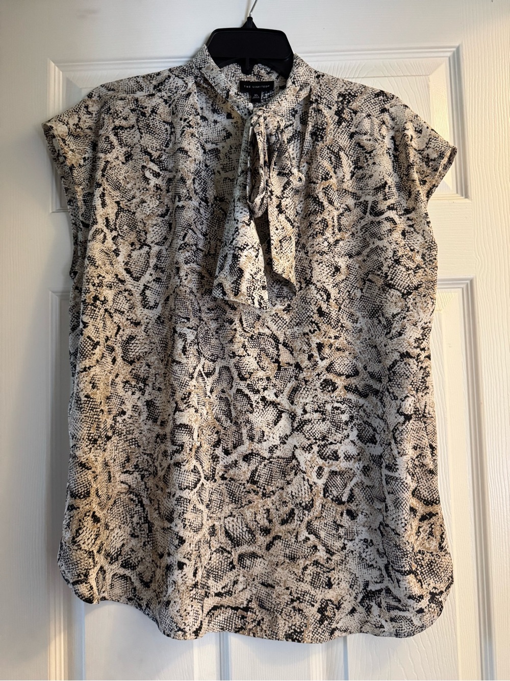 The Limited Black & Cream Snake-Print Tie-Neck Blouse